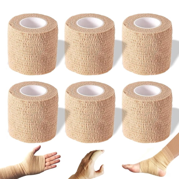6 of 2" Self skin colour Adhesive Bandage Wraps, 5 Yard Self Adherent Wraps for Sports, Wrist, Ankle and Swelling