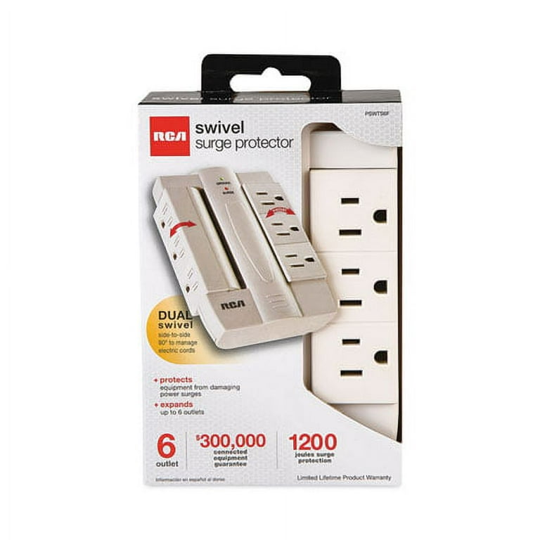 6 Outlet Swivel Surge Protector, 6 AC Outlets, 1,200 J, White 6 Outlet Swivel Surge Protector, 6 AC Outlets, 1,200 J, White