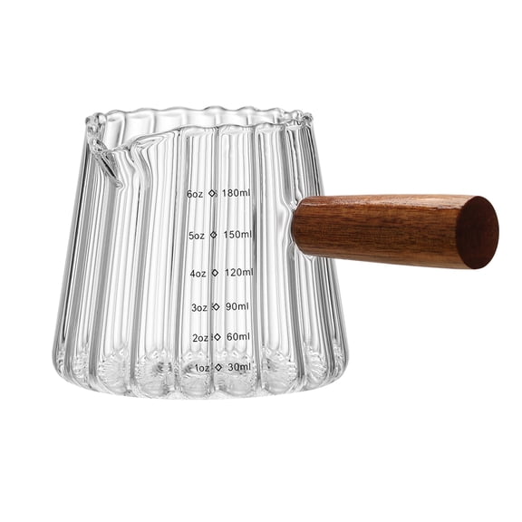 6 oz/180 ml Glass Measuring Cups with Wood Handle, Espresso Cup with Single V-shaped Mouth and Scale, Espresso Shot Glass for Milk Tea Coffee Bar Accessories (Clear, 1 Pack)
