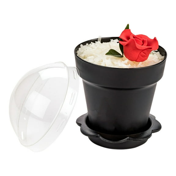 Mini Serve 6 oz Black Plastic Mini Flower Pot Cup - with Lid - 3" x 3" x 3" - 100 count box