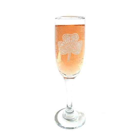 6 oz Celtic Clover Engraved Champagne Flute Glass