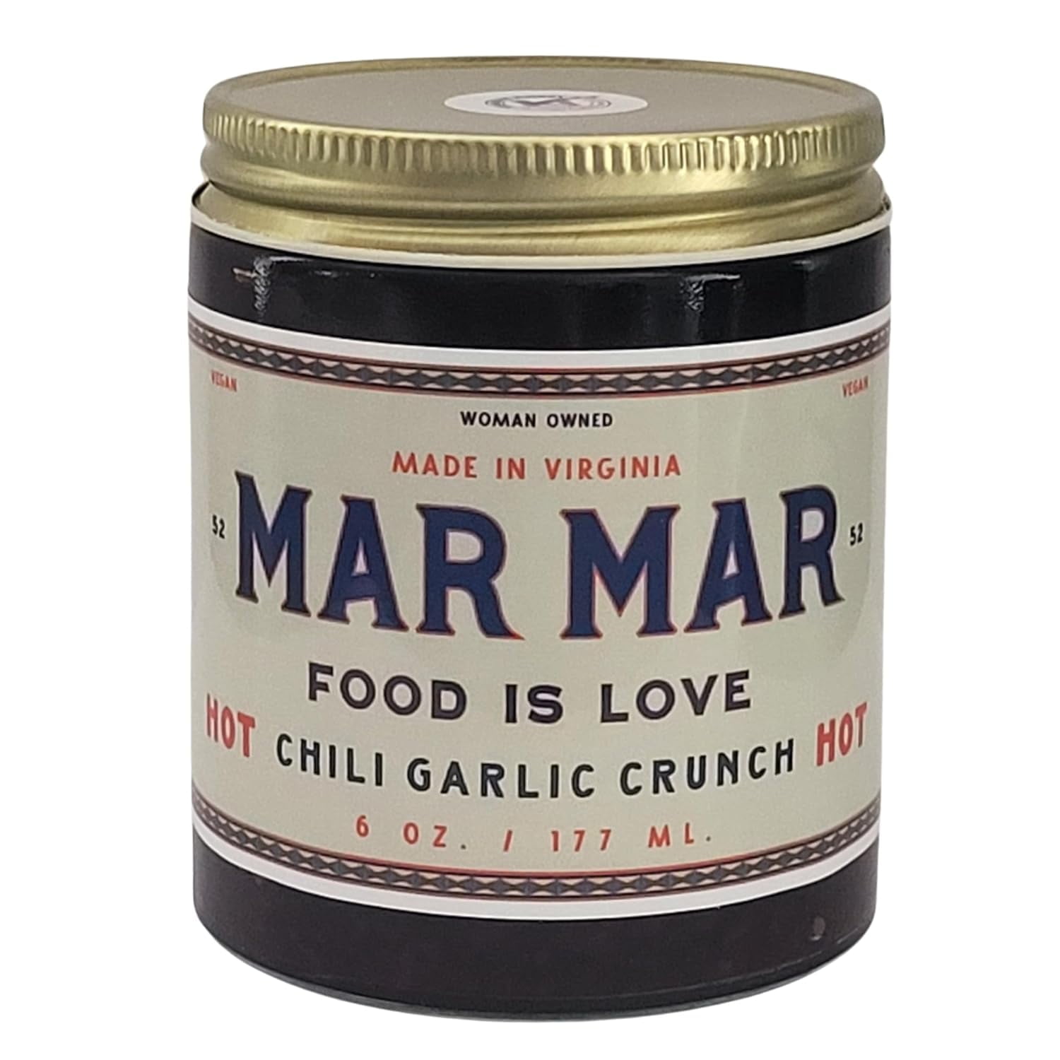 Mar Mar Foods Chili Garlic Crunch Hot Sauce-Spicy Garlic & Chili Oil , 6 oz, Vegan and Sweet, 6oz Jar