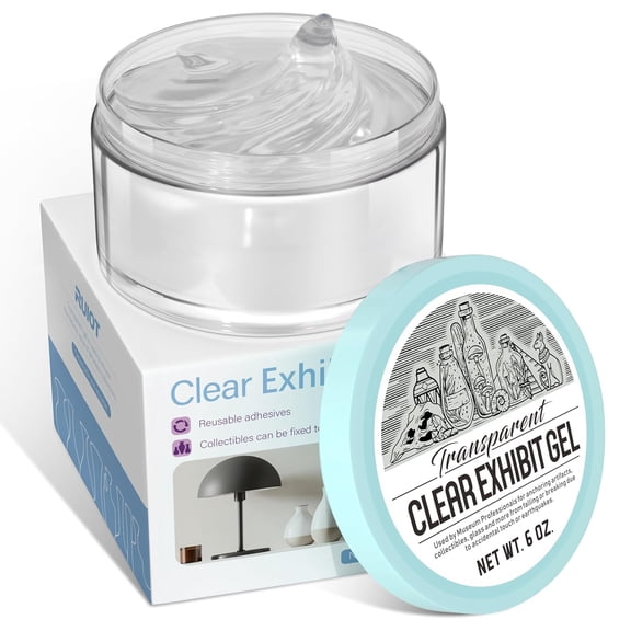 6 oz Clear Exhibit Gel, Reusable Museum Putty to Keep Collections in Place, Removable & No Residue Wax Fixed Decorations and Collection Prevent Falling, Vibration.