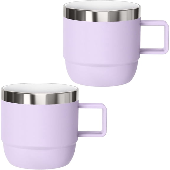 6 oz Espresso/Coffee Mug with Handle, Ceramic-Lined 18/8 Stainless Steel, Double-Wall Vacuum Insulated, Stackable, Dishwasher Safe, Fits Espresso Machines (Lilac, 2 Pack)