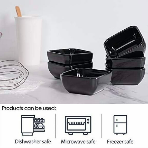 6 oz Ramekins - Ramekins for Creme Brulee - Square Porcelain Ramekins Oven Safe,Ramekins Bowls, Set of 6 Black