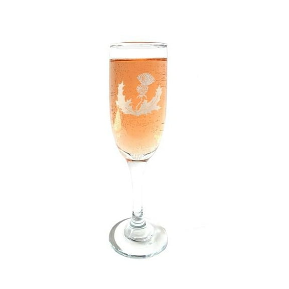 6 oz Scottish Thistle Engraved Champagne Flute Glass