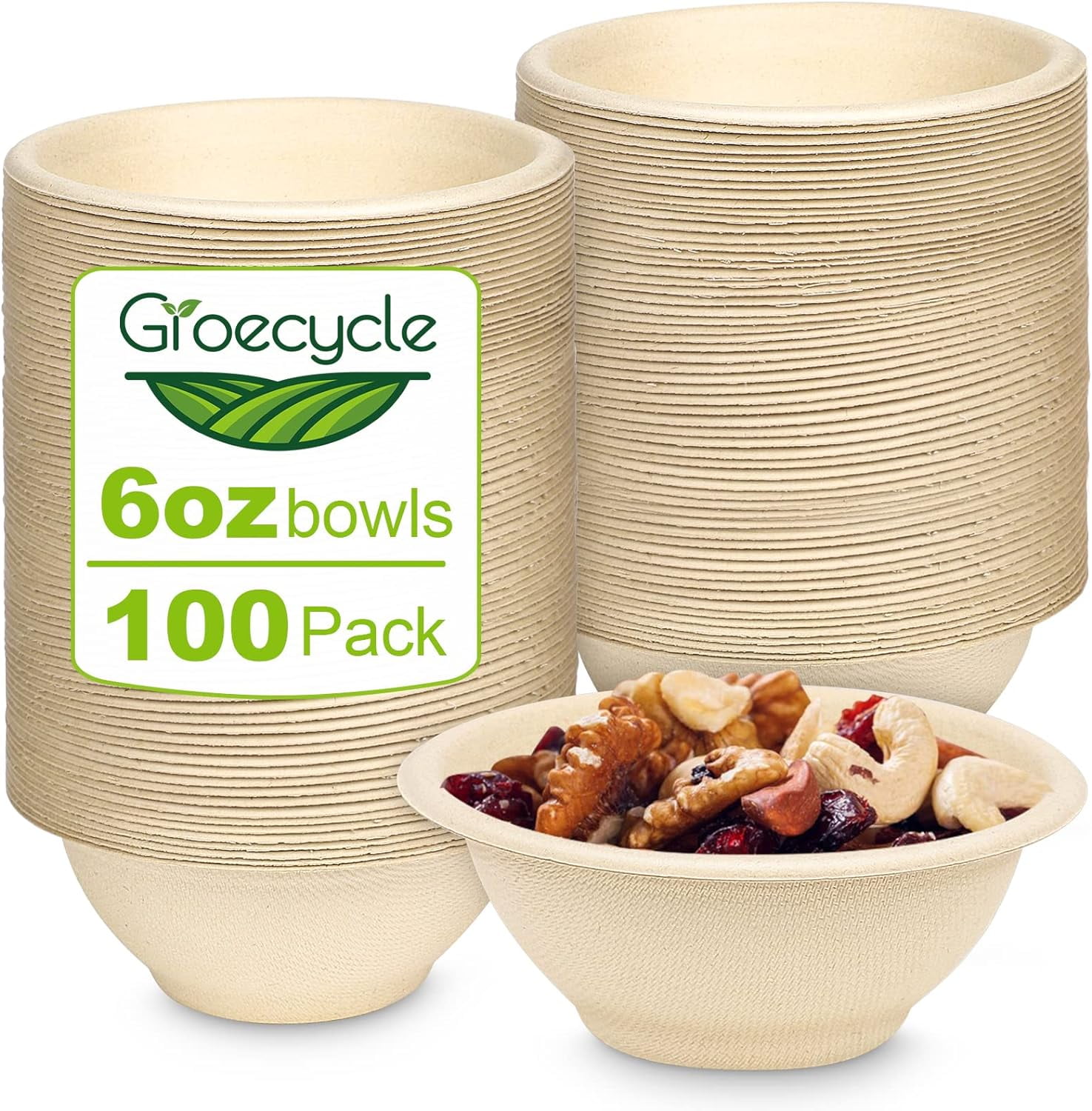 6 oz Small Compostable Paper Bowls, 100 Pack - Biodegradable Bagasse ...
