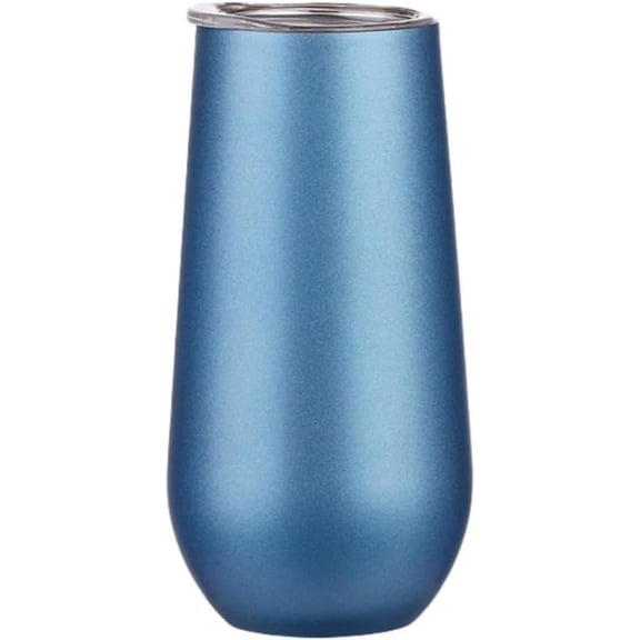 6 oz Stainless Steel Champagne Tumbler Stemless Glasses with Lid, Double Wall Insulated Travel Mug Perfect for Wine, Coffee, Drinks, Champagne, Cocktails, Colorful (Light blue)