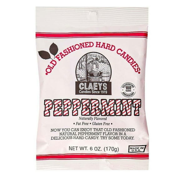 (6 pack) 1 Bag Claeys Natural Peppermint Hard Candy Drops Minty Flavor Candies Mints 6oz