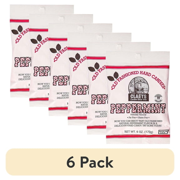 (6 pack) 1 Bag Claeys Natural Peppermint Hard Candy Drops Minty Flavor Candies Mints 6oz