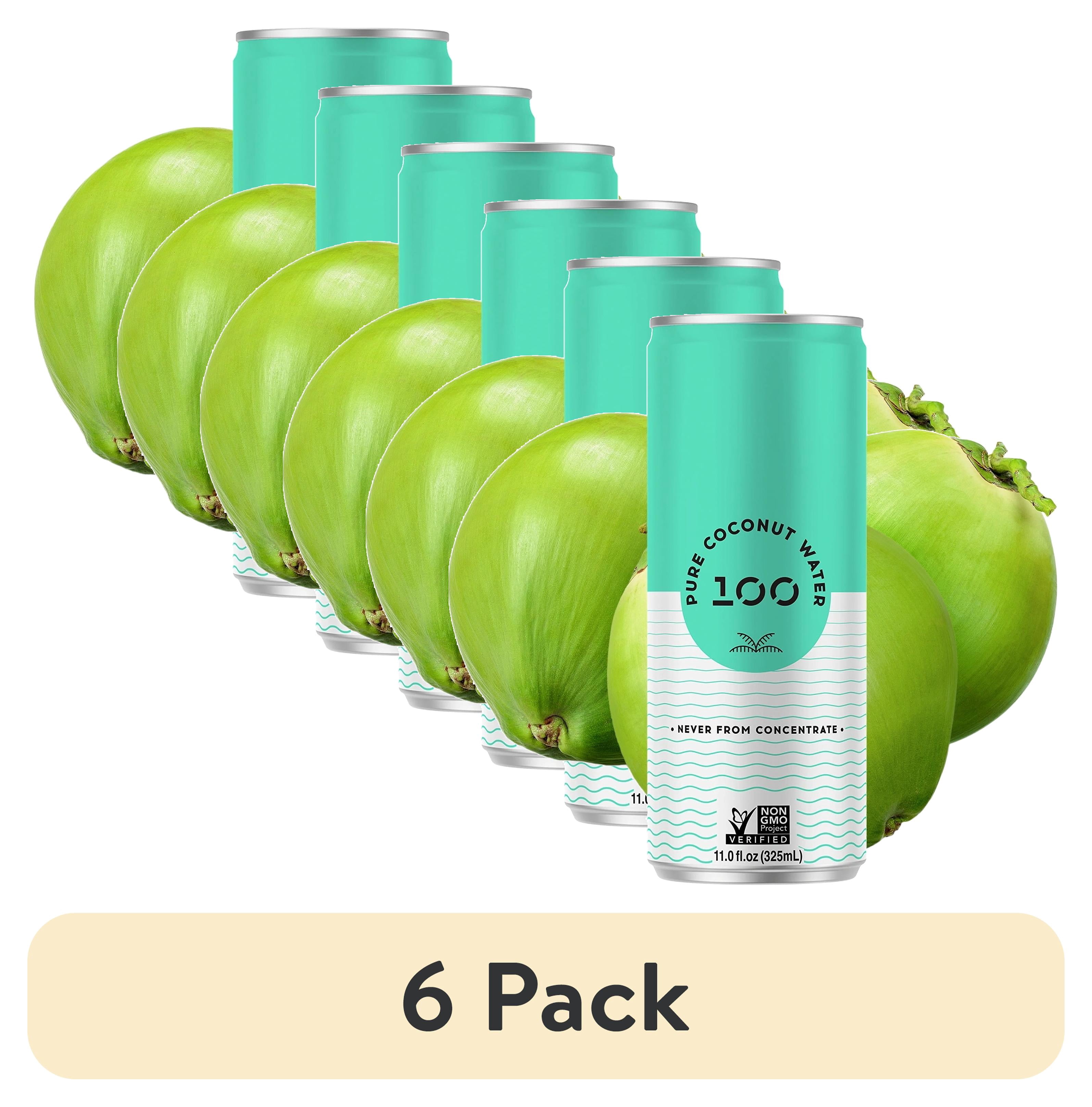 (6 pack) 100 Coconuts Pure Coconut Water, Liquid Hydration, 11 fl oz Can