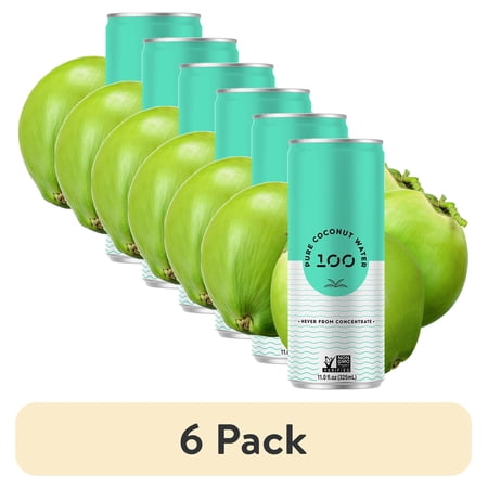 (6 pack) 100 Coconuts Pure Coconut Water, Liquid Hydration, 11 fl oz Can
