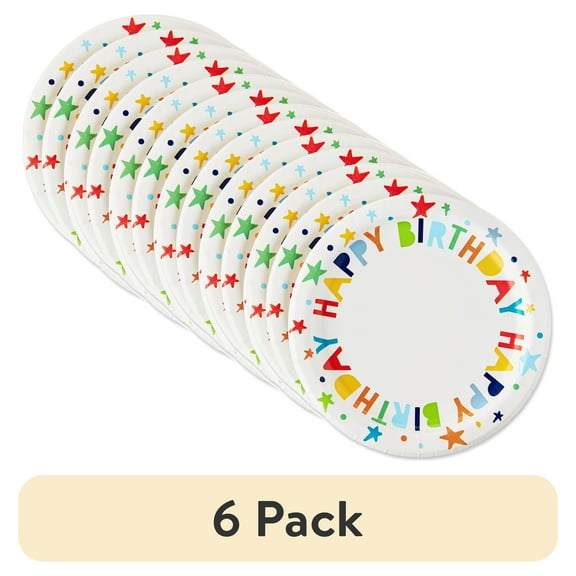 (6 pack) Happy Birthday Disposable Paper Plates, 7", Multicolor, 10 Count, by Way To Celebrate