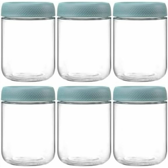 6-pack 16oz Glass jars with Airtight Lids, Overnight Oats Containers with Lids, Wide mouth Mason Salad jars, Glass Food Storage Containers for Snacks Yogurt Spice Sugar - Green