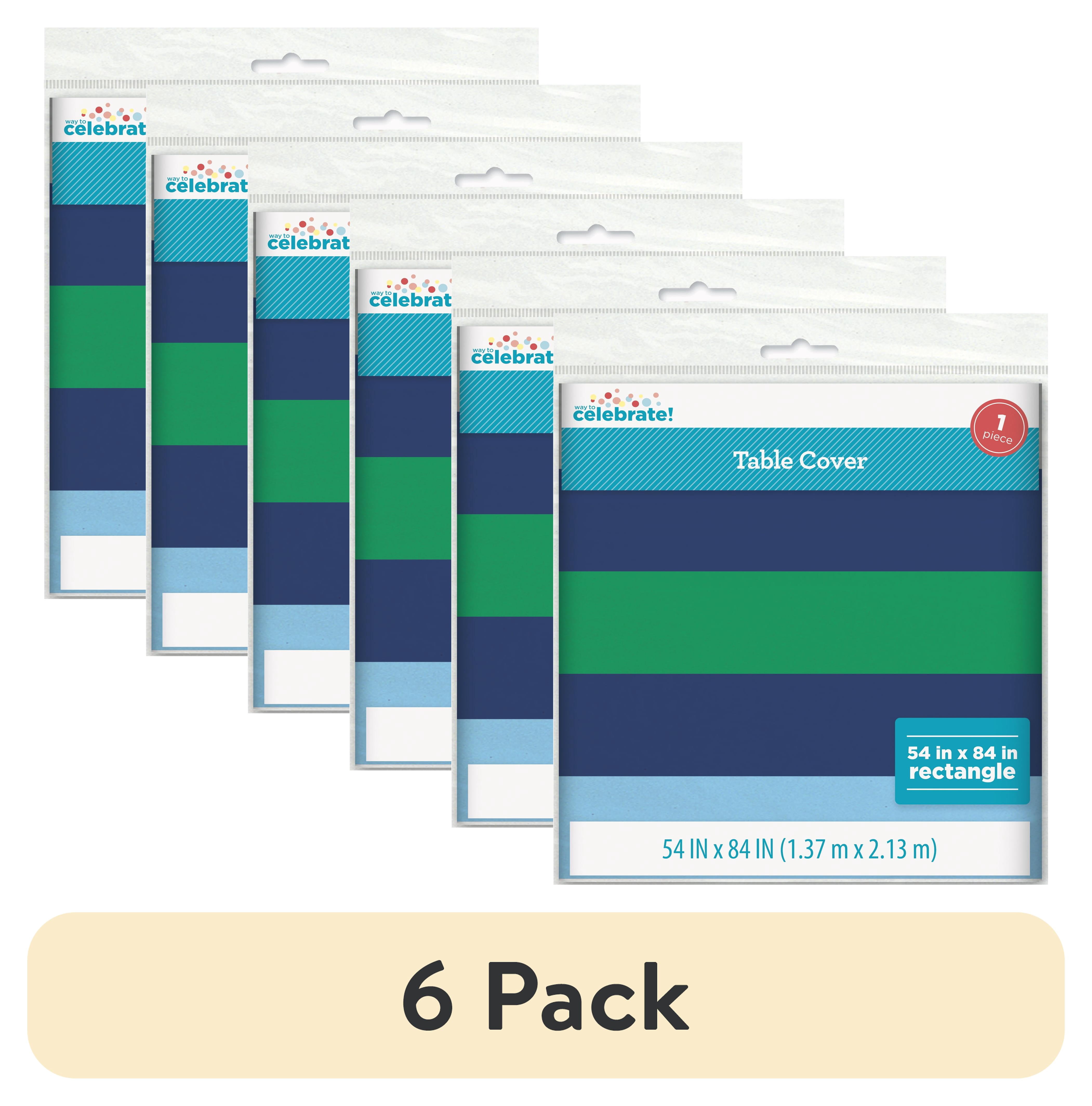 (6 pack) Rectangular 54" x 84" Green/Blue Stripe Table Cover, by Way To Celebrate