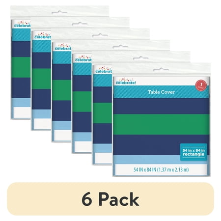 (6 pack) Rectangular 54" x 84" Green/Blue Stripe Table Cover, by Way To Celebrate