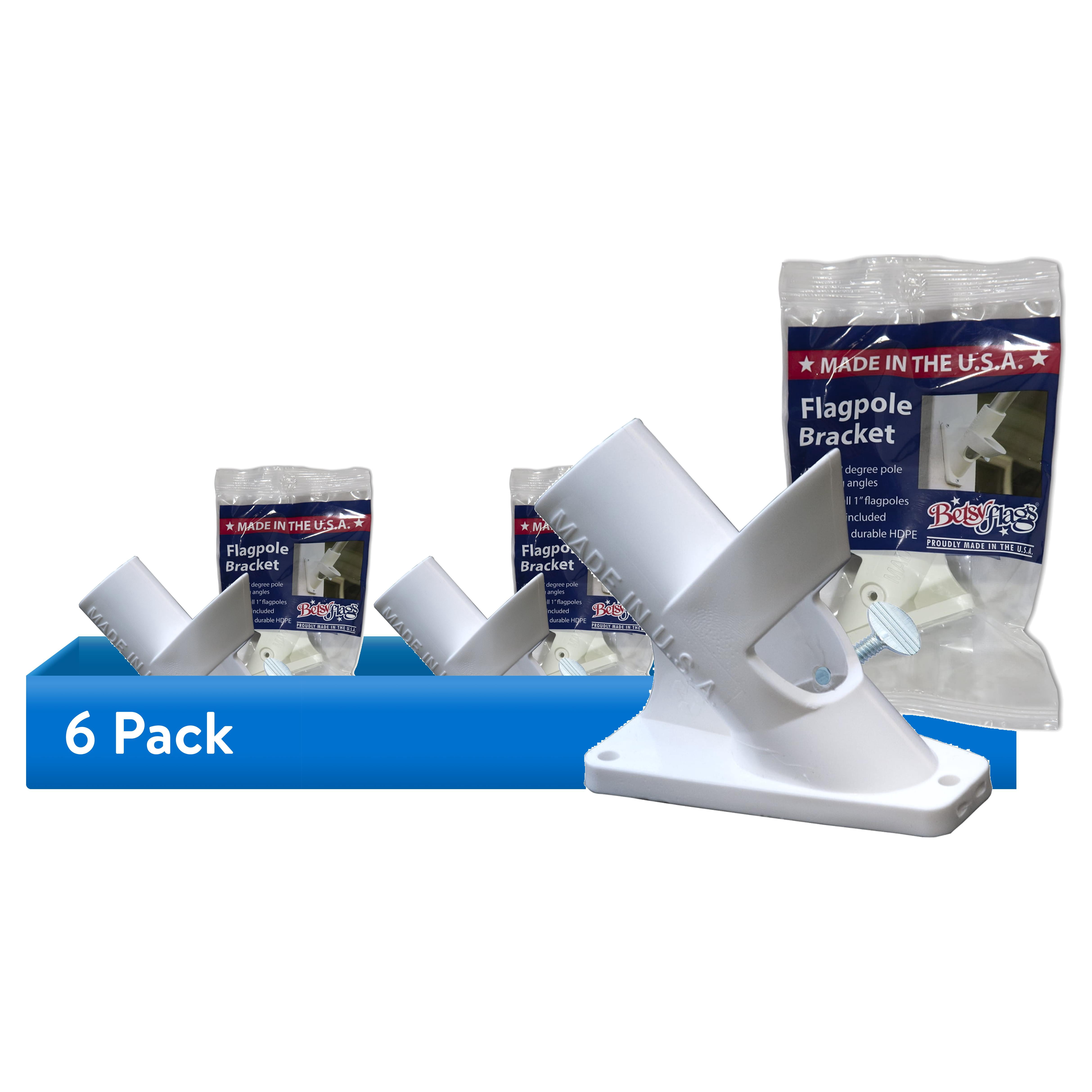(6 pack) 1in HDPE Bracket Betsy Flags 2-Position, Mounting Hardware, White