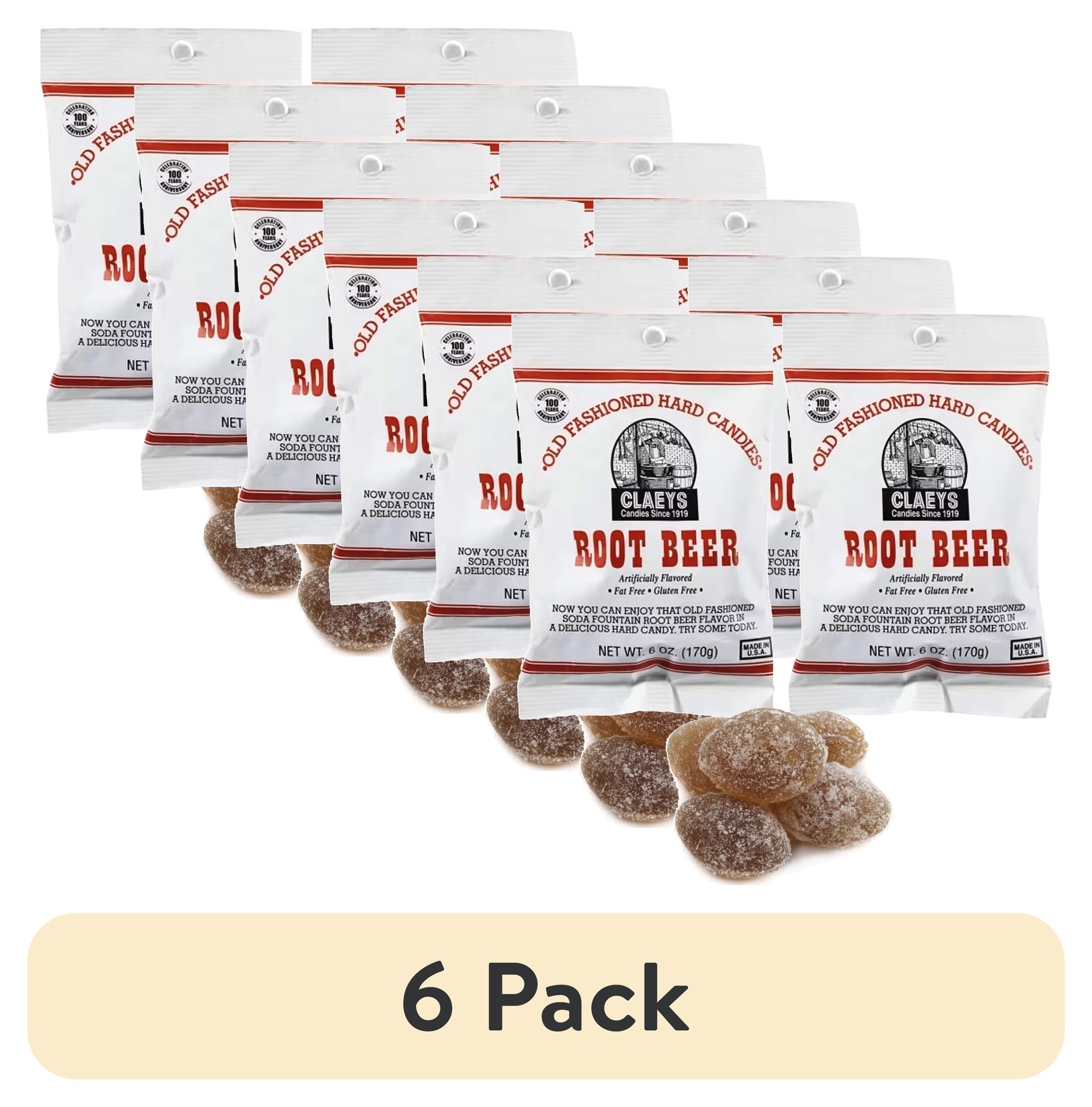 (6 pack) 2 Bags Claeys Root Beer Sanded Candy Drops Hard Candies Natural Gluten Free 6oz