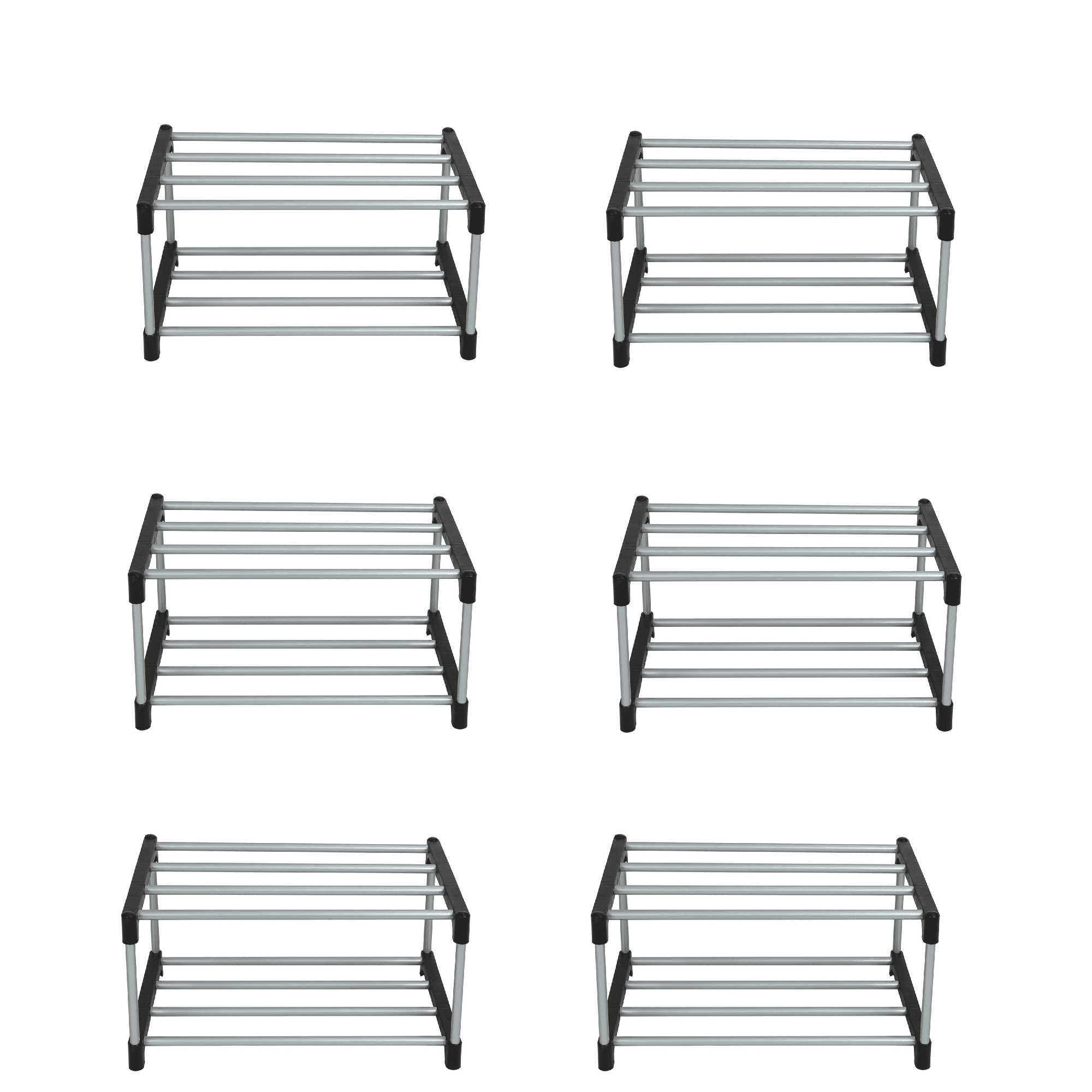 (6 pack)2 Tier Shoe Rack, Black and Silver, 4 Pairs of Shoes, Iron ...