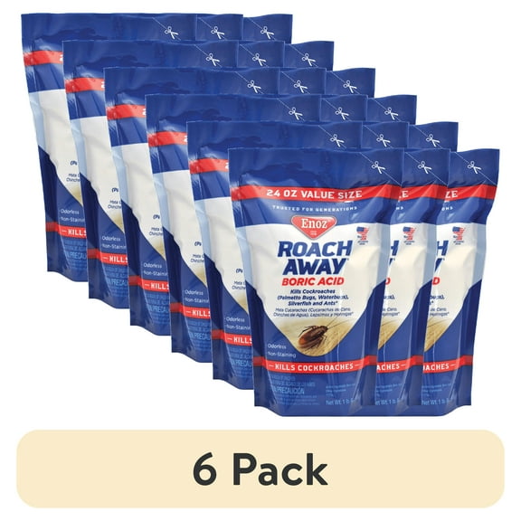 (6 pack) Enoz Roach Away Boric Acid Powder, Roach Killer, 24 oz Pouch, 3 Pack