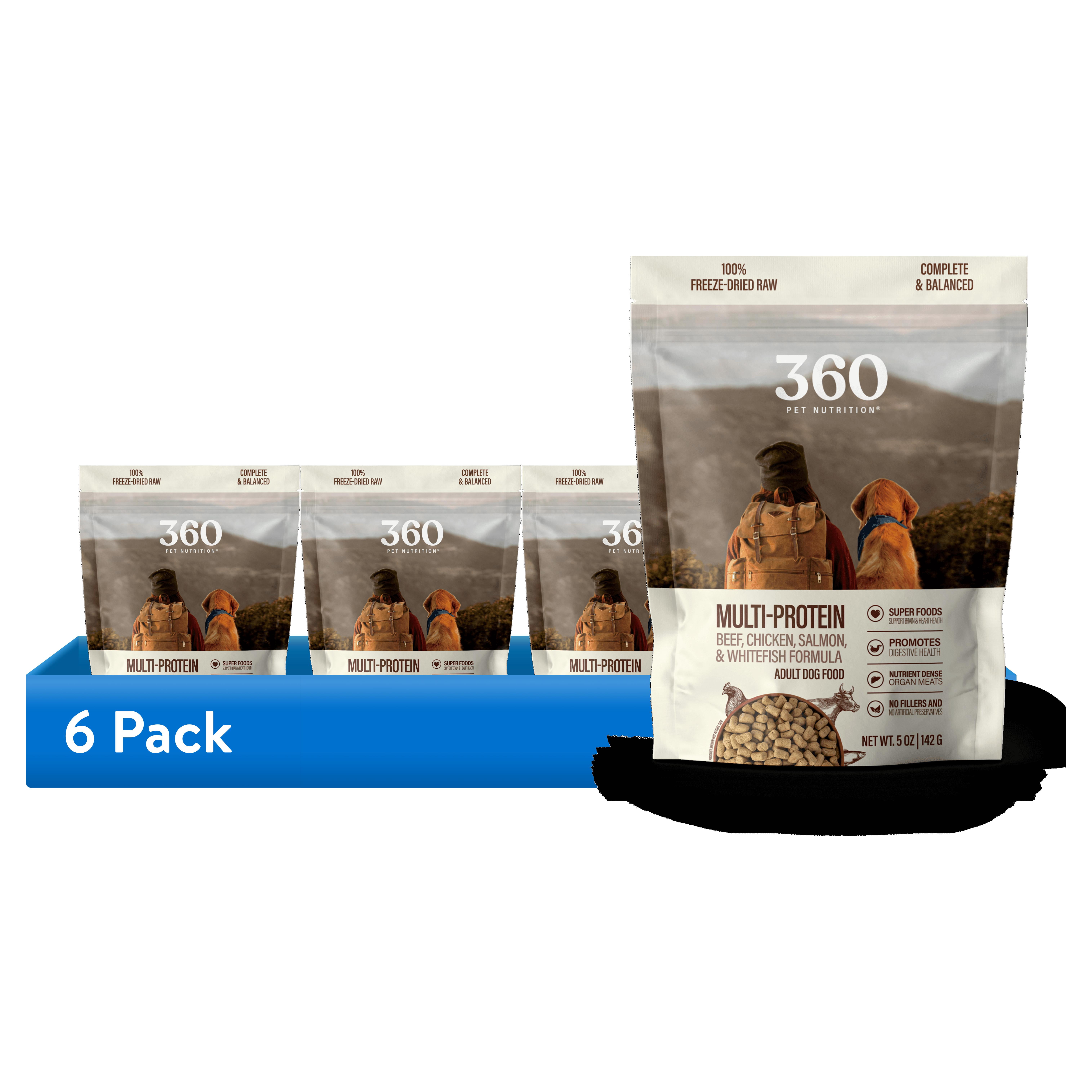 (6 pack) 360 Pet Nutrition Multi Protein Flavor Freeze Dried Dog Food, 5 oz. Bag