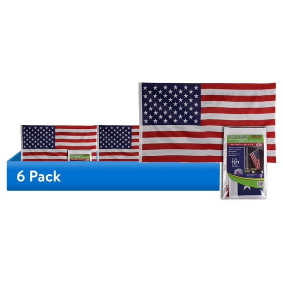 (6 pack) 3x5ft Recycled Polyester Valley Forge American Flag, Grommeted