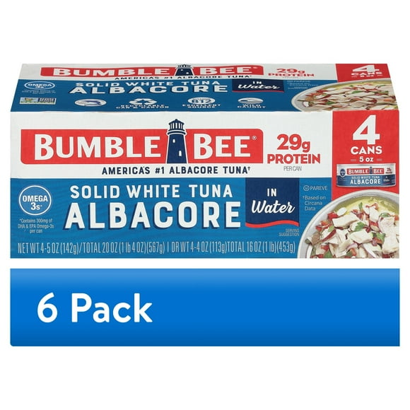(6 pack) (4 Cans) Bumble Bee Solid White Albacore Tuna in Water, 5 oz