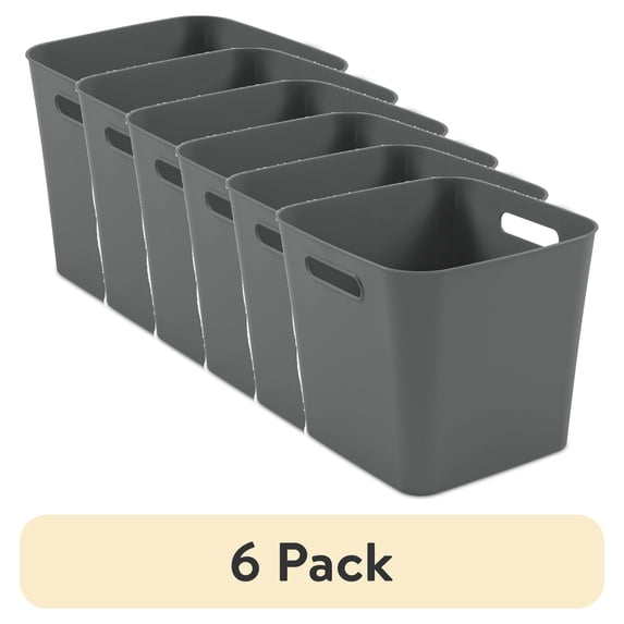 (6 pack) Mainstays Plastic Cube Bin with Handles, Gray Flannel, 1 Piece