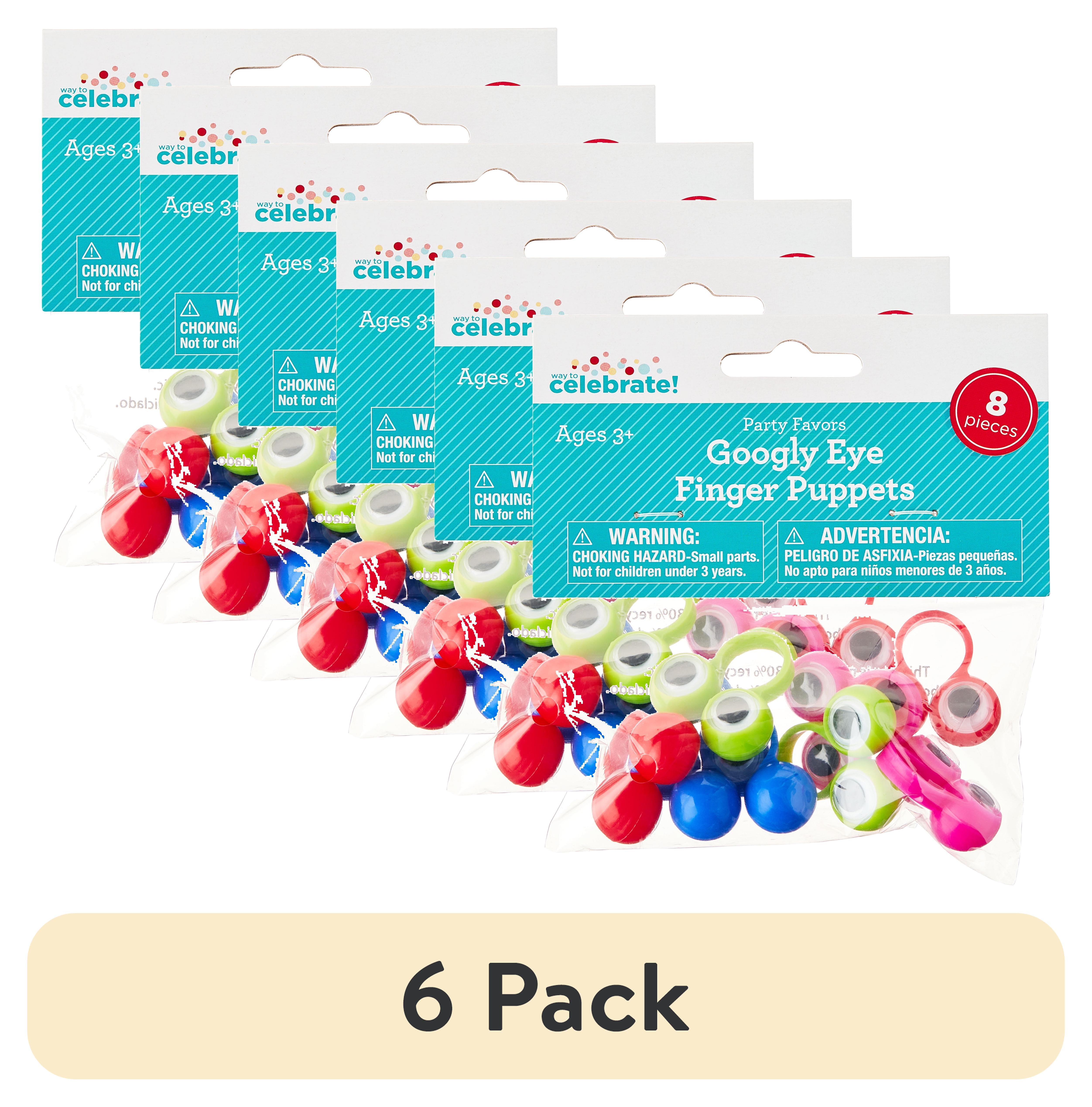 (6 pack) 8 Count, Multicolor, Googly Eye Finger Puppets, Party Favors, by Way To Celebrate