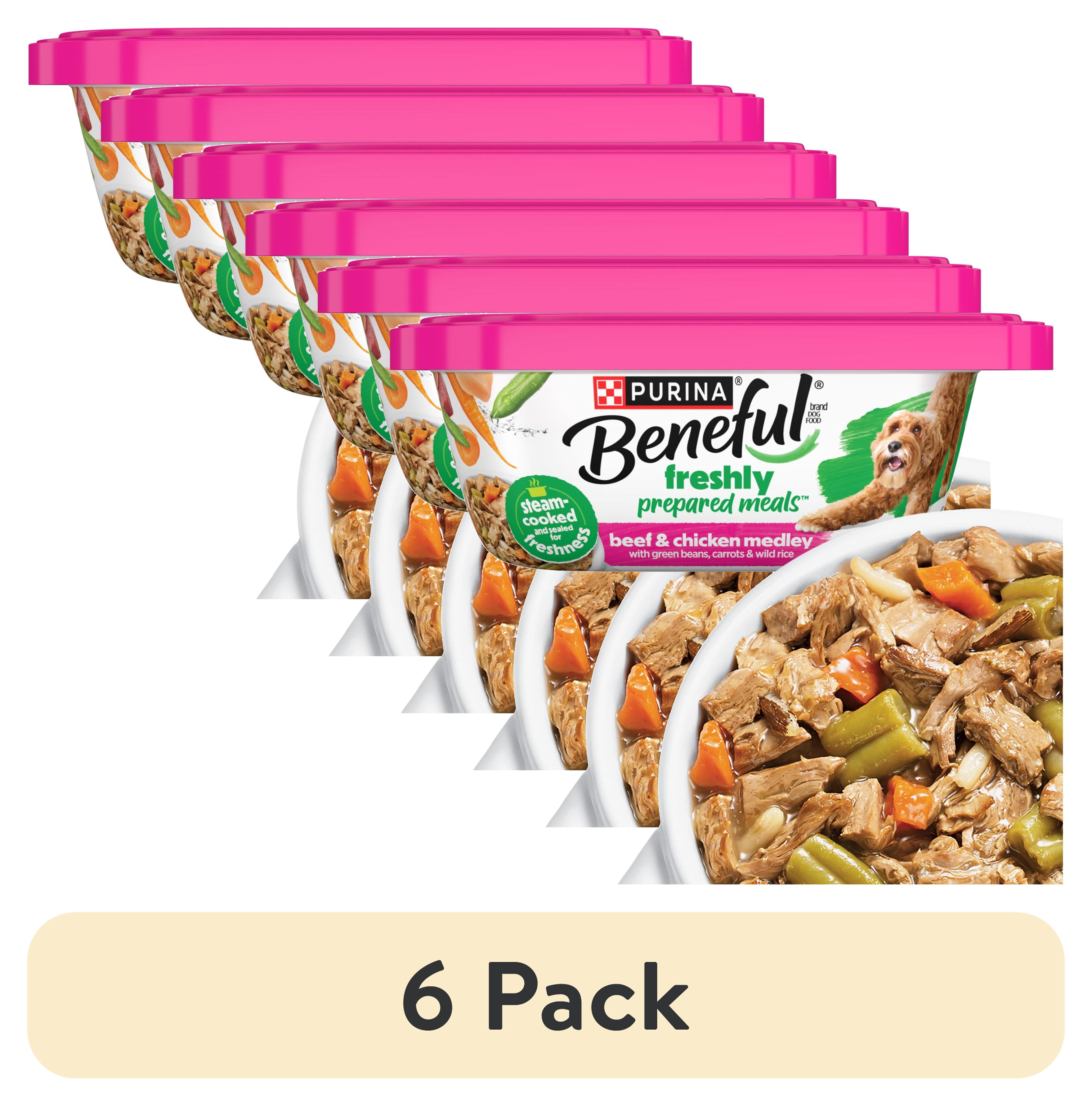 (6 pack) Purina Beneful Dog Food Freshly Prepared Meals Beef and Chicken Medley with Green Beans Carrots and Wild Rice, 10 oz, 8 Pack