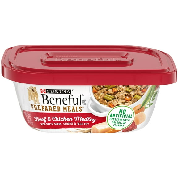 (6 pack) Purina Beneful Dog Food Freshly Prepared Meals Beef and Chicken Medley with Green Beans Carrots and Wild Rice, 10 oz.