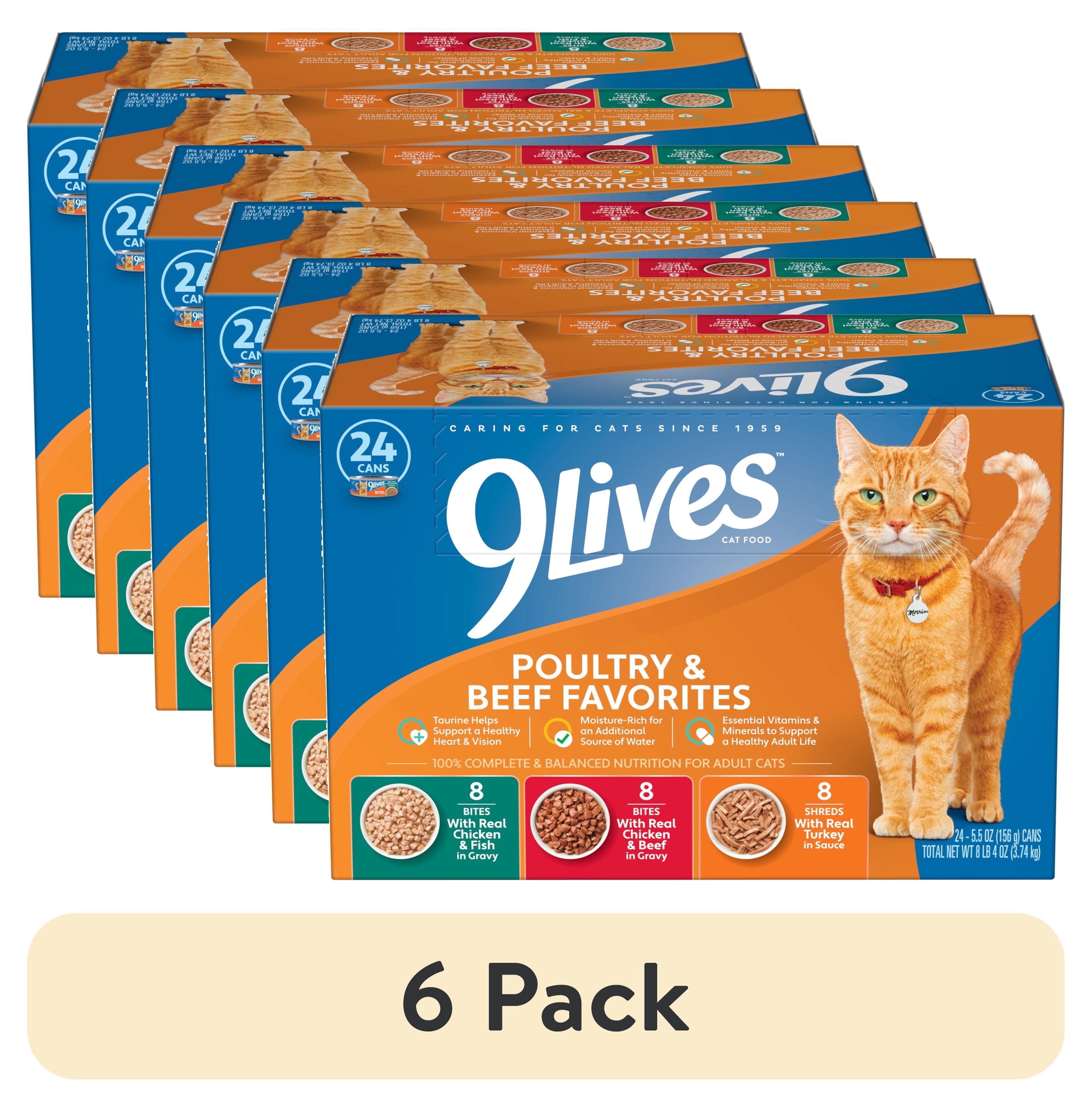 (6 pack) 9Lives Poultry & Beef Favorites Wet Cat Food Variety Pack, 5.5 oz. Cans (Pack of 24)