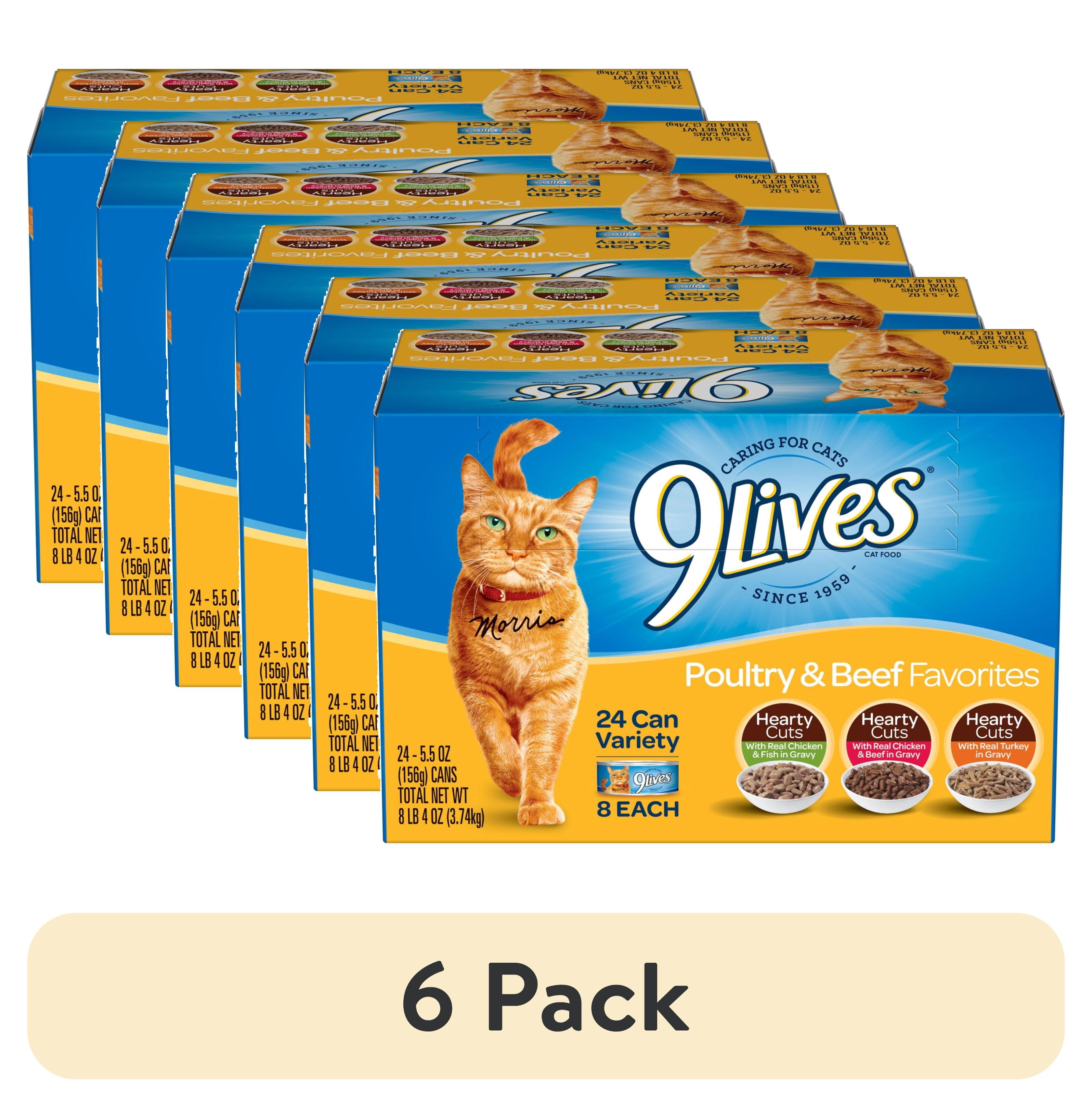 (6 pack) 9Lives Poultry and Beef Favorites Variety Pack Wet Cat Food, 5.5-Ounce Can, 24 Count