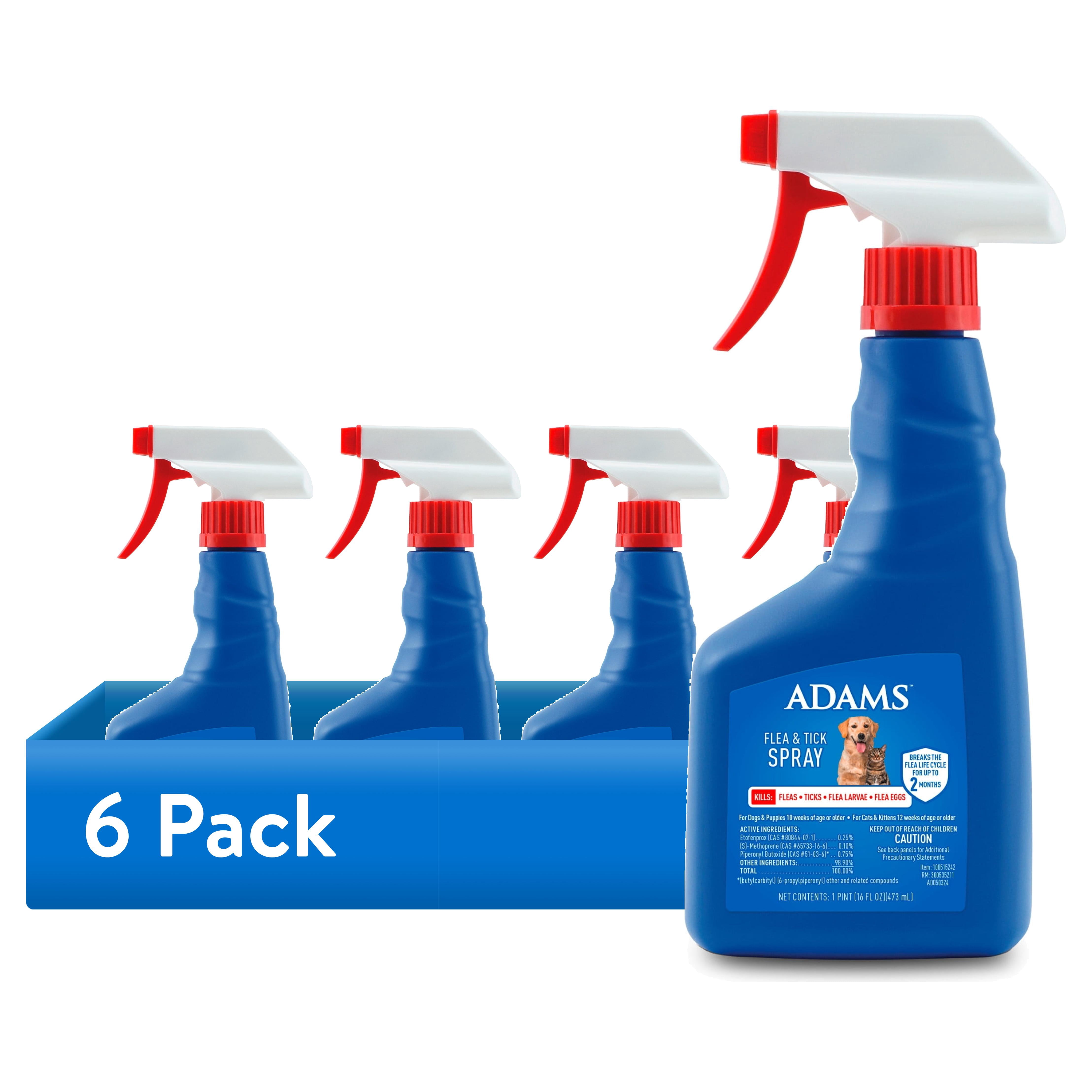 (6 pack) ADAMS Flea & Tick Dog and Cat Spray, Kills Fleas and Ticks, Prevents Flea Infestations for up to 2 months, Flea Treatment for Dogs, Cats, Puppies & Kittens, 16 fl oz