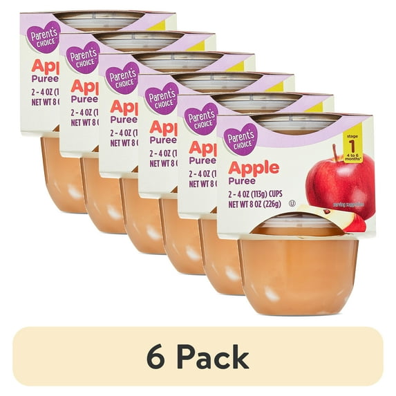 (6 pack) Parent's Choice Stage 1 Baby Food, Apple Puree, 4 oz Cups (2 Pack)