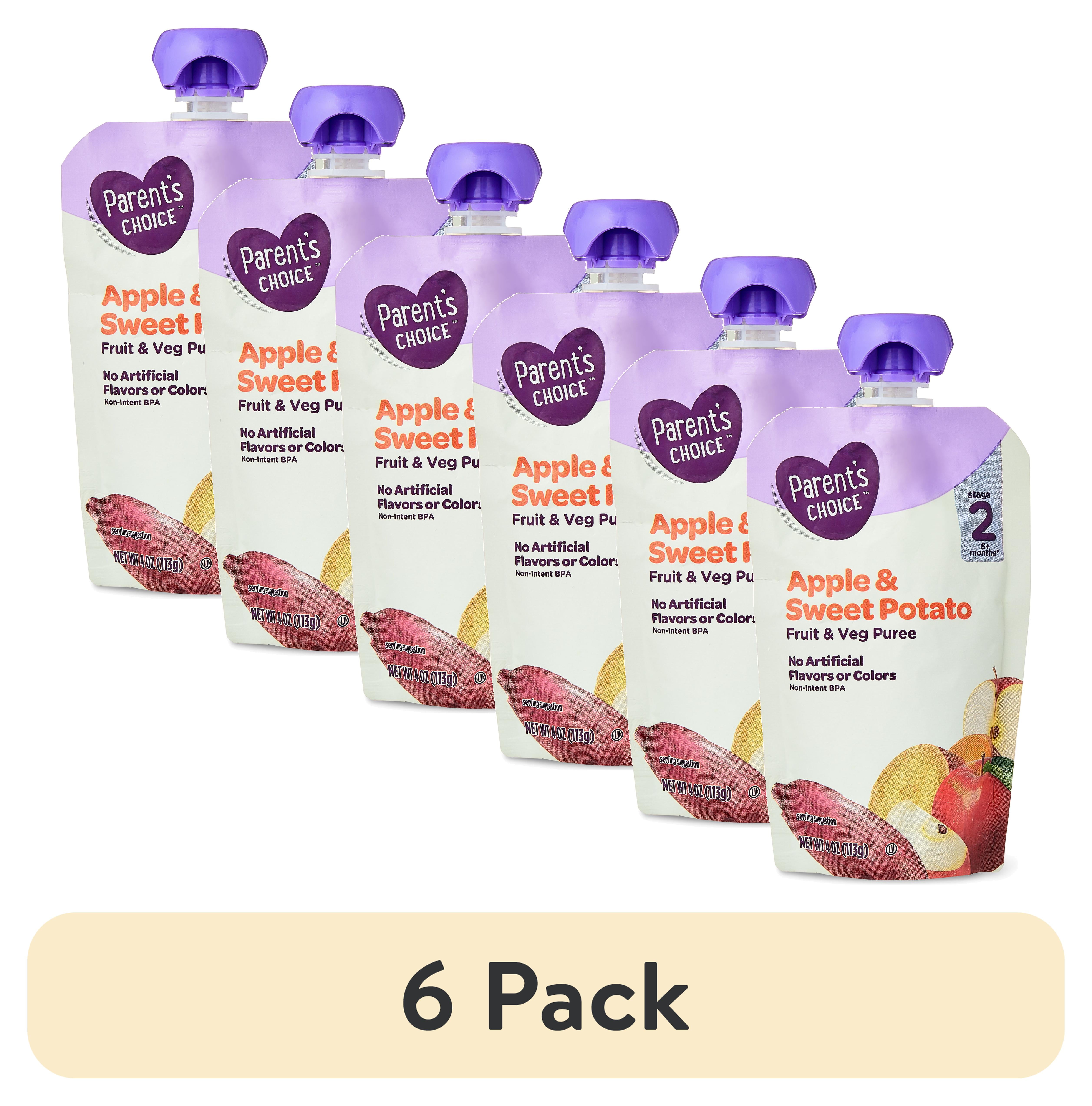 (6 pack) Parent's Choice Stage 2 Baby Food Apple and Sweet Potato Puree, 4 oz Pouch
