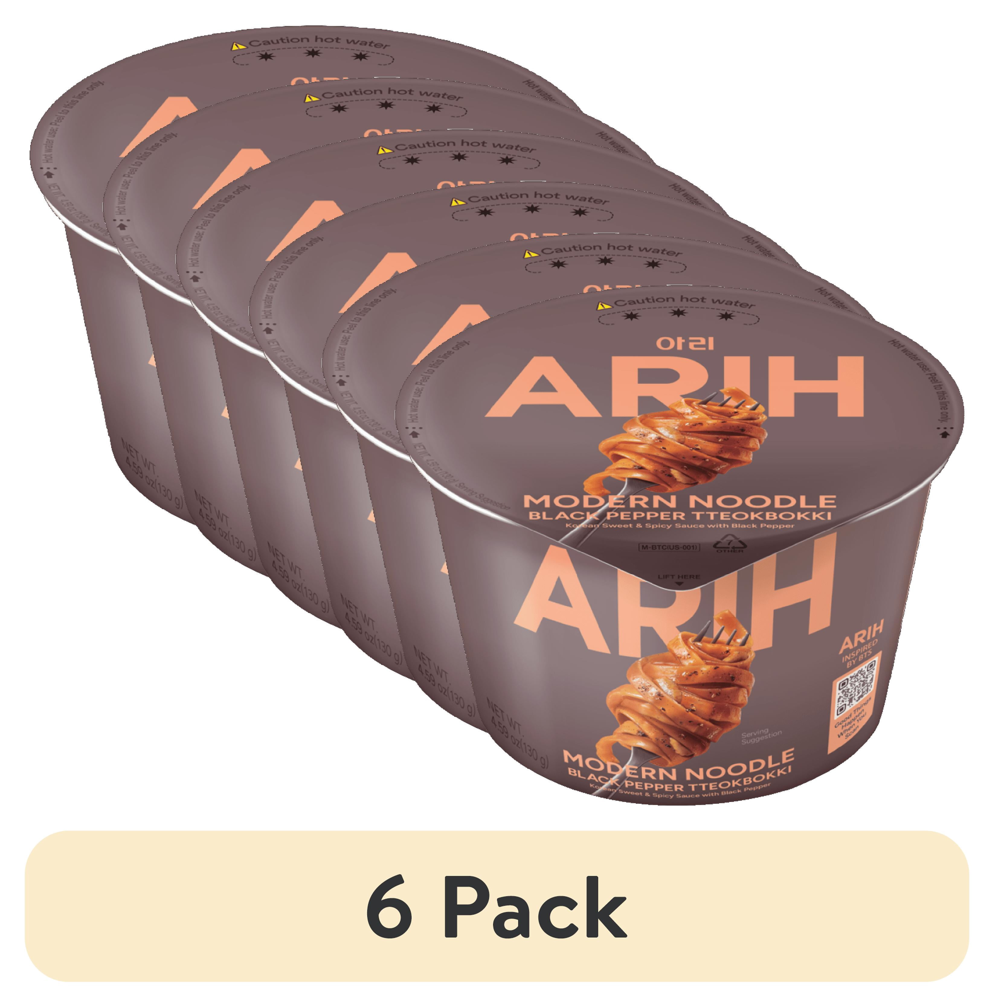 (6 pack) ARIH Modern Noodles, Western-Korean Fusion Soup-Less Noodles, Black Pepper Tteokbokki, Bowl
