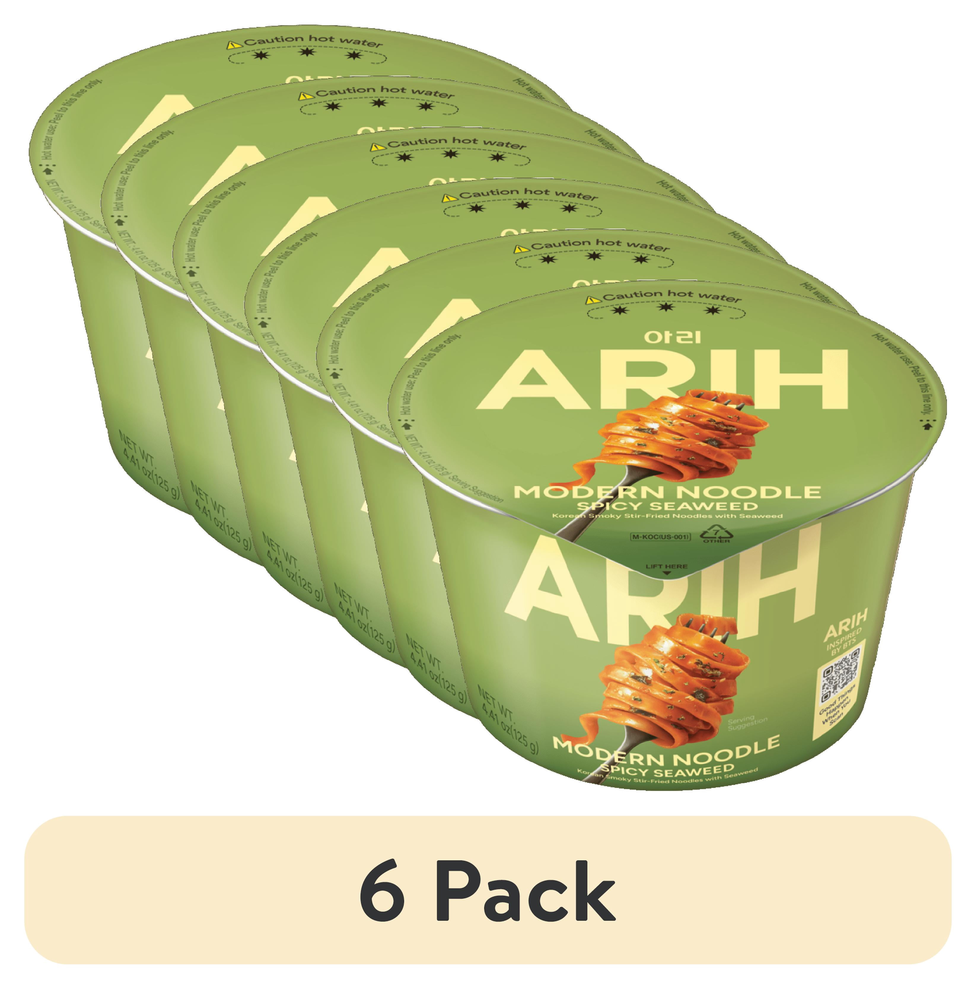 (6 pack) ARIH Modern Noodles, Western-Korean Fusion Soup-Less Noodles, Spicy Seaweed, Bowl