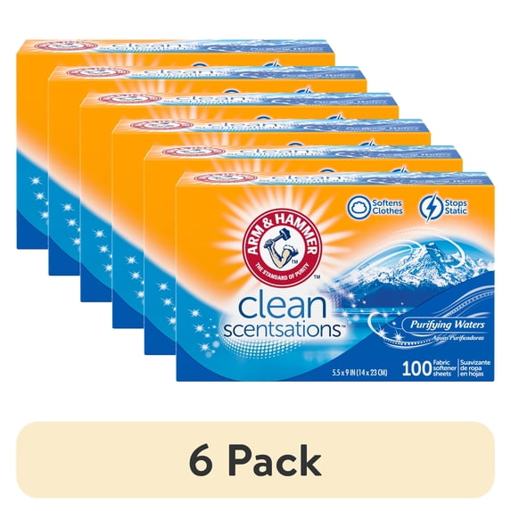 (6 pack) ARM & HAMMER Fabric Softener Sheets, 100 sheets, Purifying Waters
