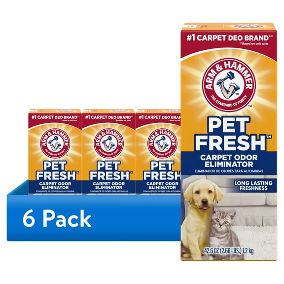 (6 pack) ARM & HAMMER Pet Fresh Carpet Odor Eliminator, for Homes with Dogs and Cats, Fresh Scent, 42.6 oz