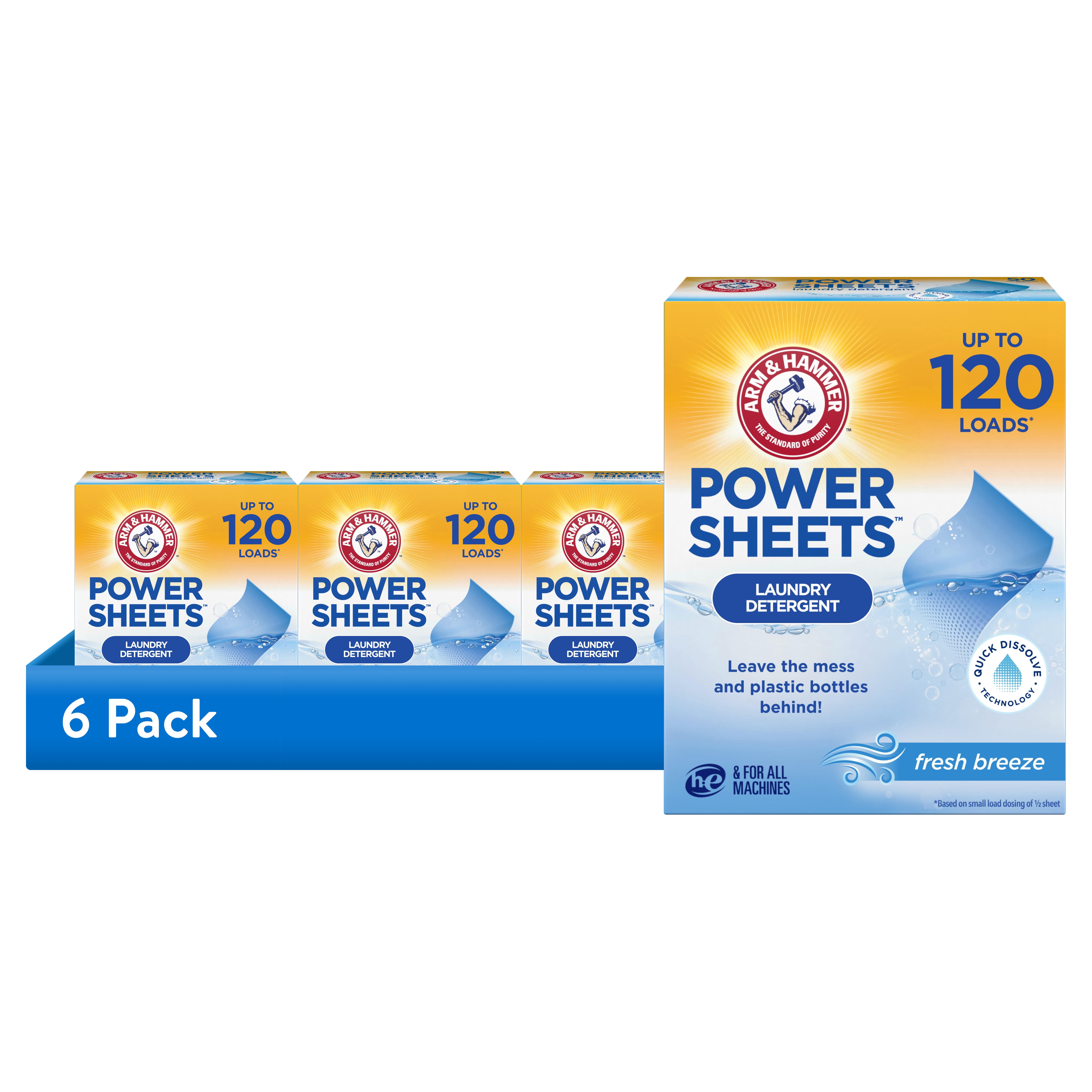 6 pack) ARM & HAMMER Power Sheets Laundry Detergent, Fresh Breeze
