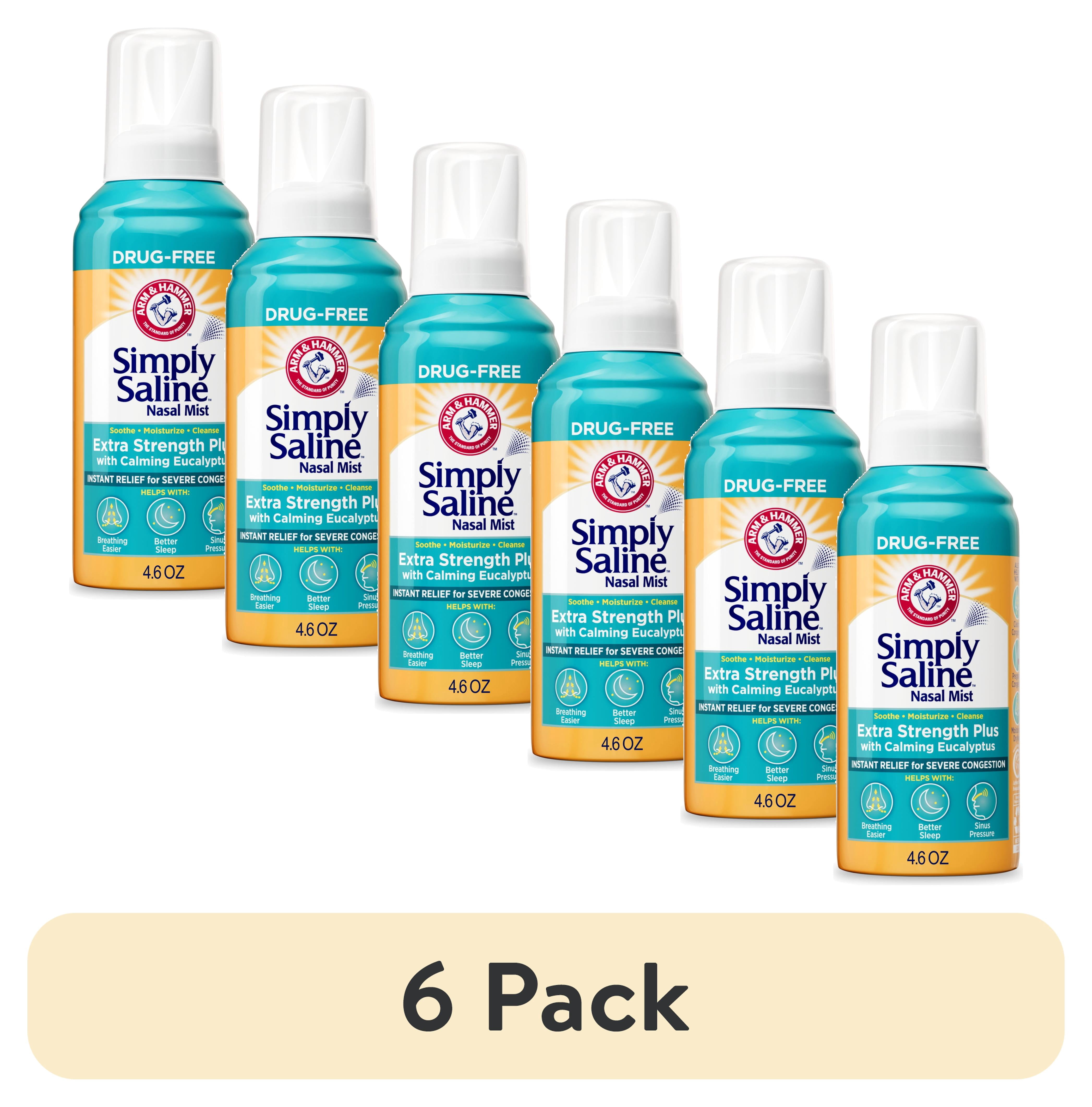 (6 pack) ARM & HAMMER Simply Saline Extra Strength Plus Eucalyptus Nasal Mist, Saline Nasal Spray For Severe Congestion Relief, 4.6 oz
