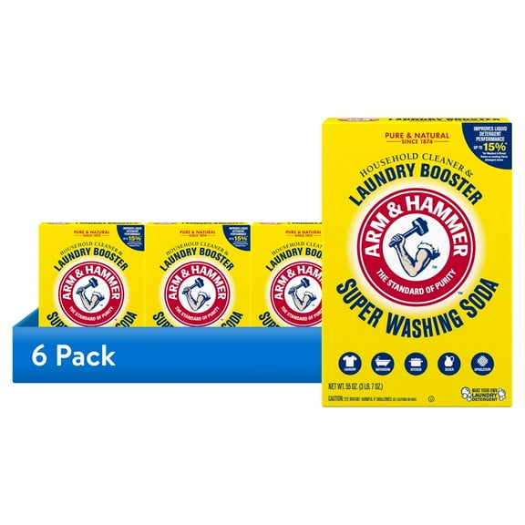 (6 pack) ARM & HAMMER Super Washing Soda Powder Laundry Detergent Booster & Household Cleaner, 55 oz