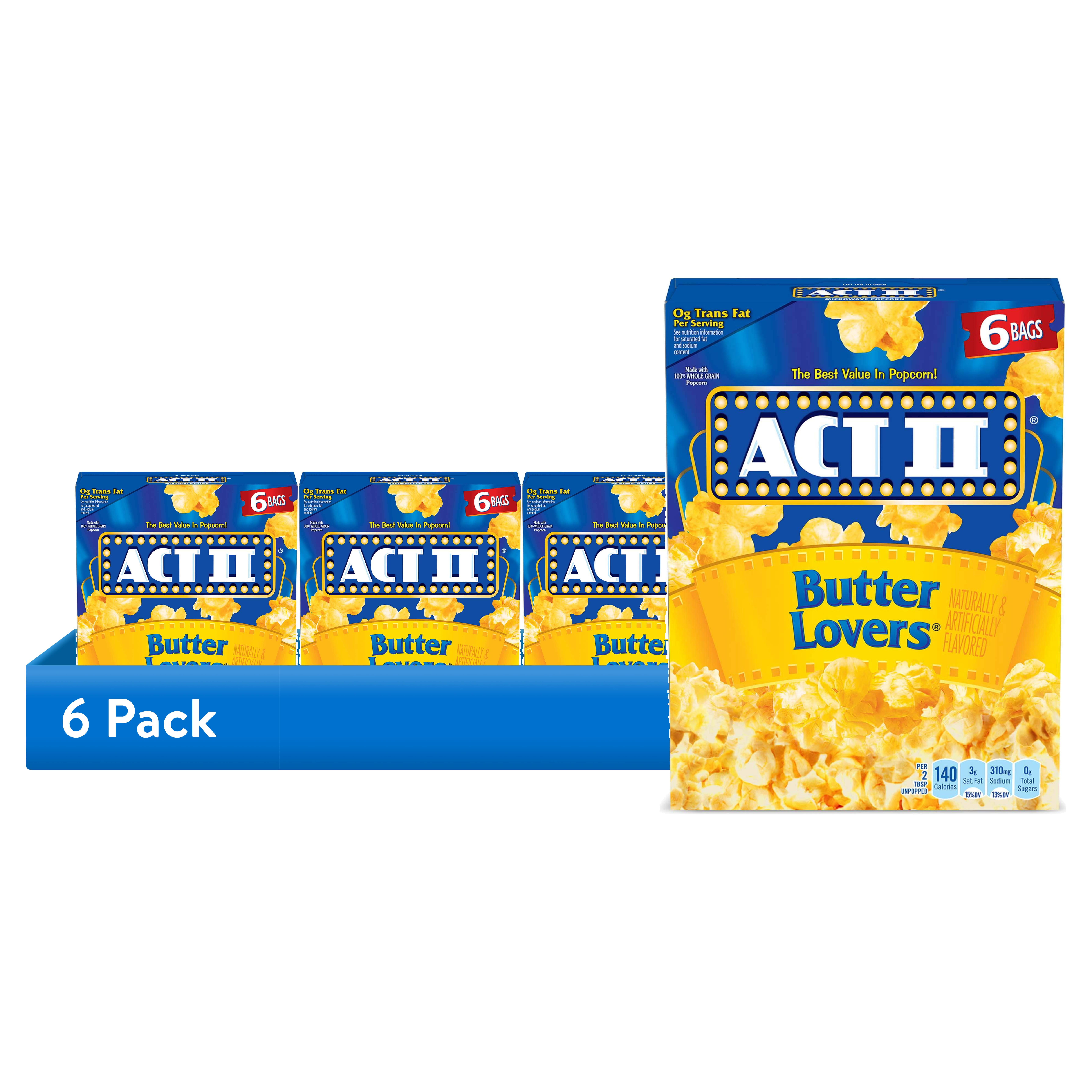 (6 pack) Act II Butter Lovers Microwave Popcorn, 2.75 oz, 6 Count