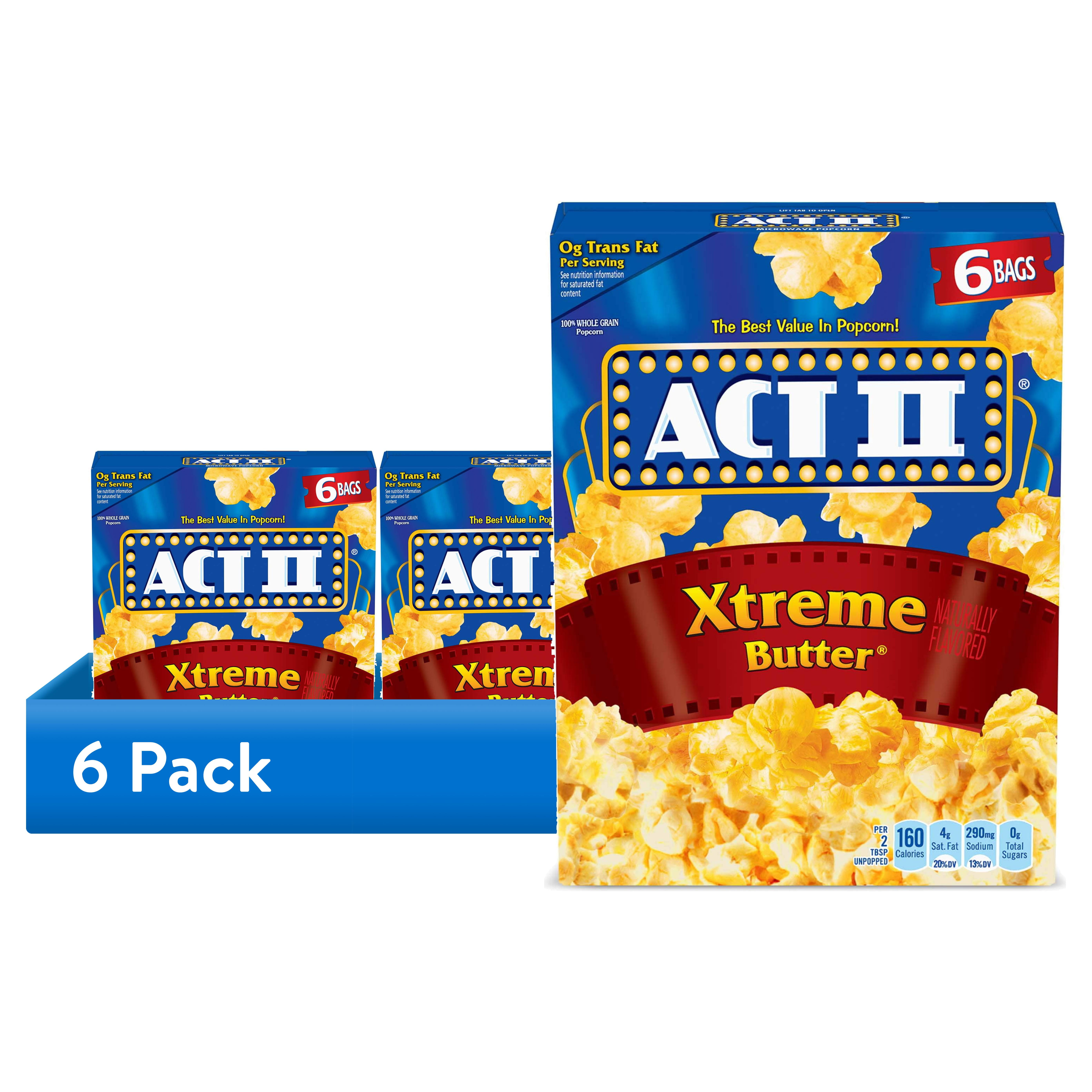 (6 pack) Act II Xtreme Butter Microwave Popcorn, 2.75 oz, 6 Count