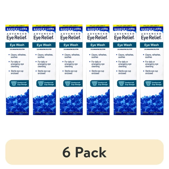 (6 pack) Advanced Eye Relief Eye Wash from Bausch & Lomb, Eye Irrigating Solution, 4 Fl Oz (118 mL) - Pack of 1