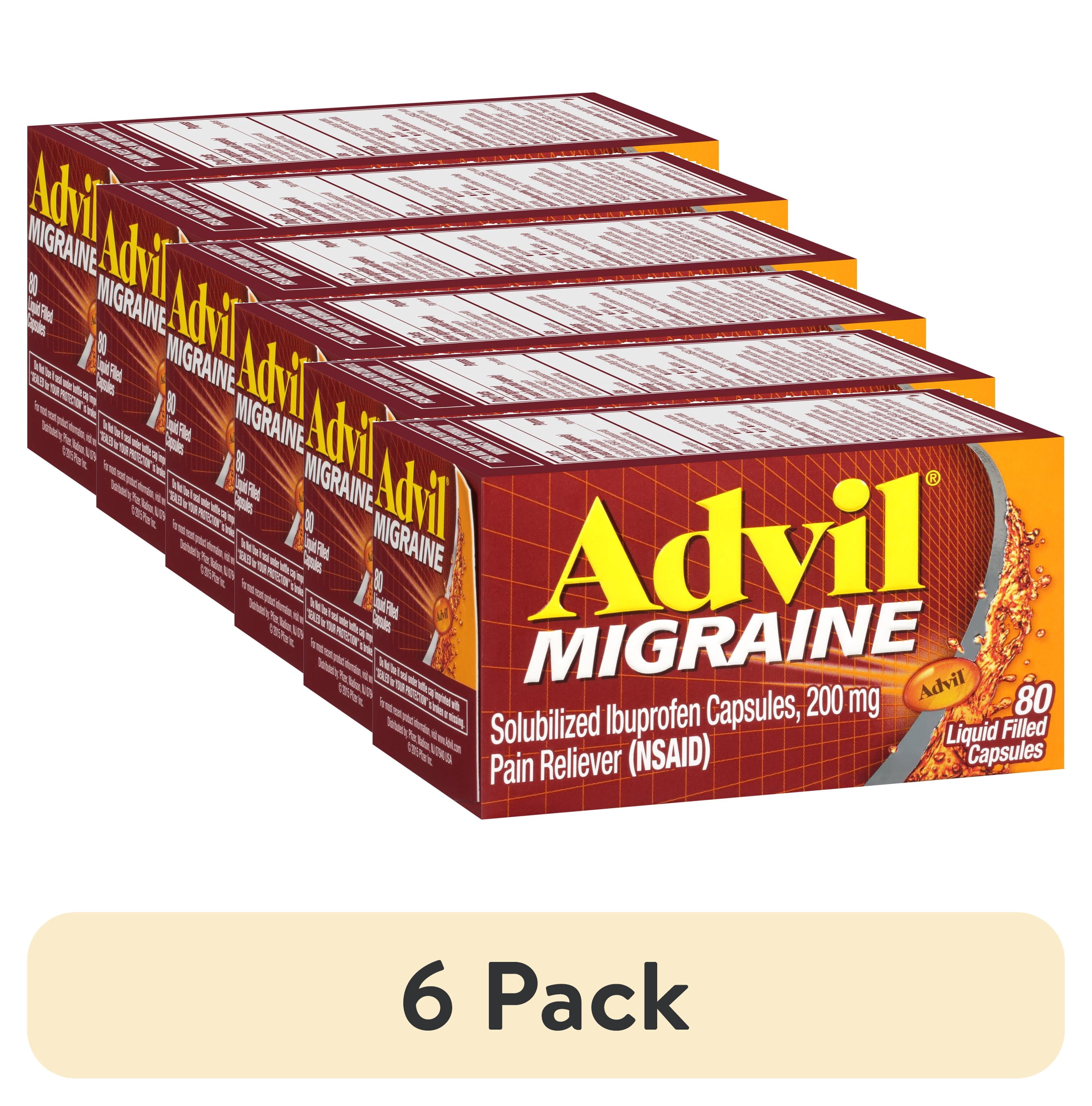 (6 pack) Advil Migraine Pain Relievers for Headache Relief, Fever Reducer Liquid Filled Capsules