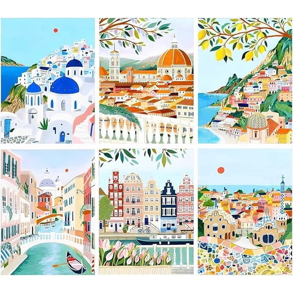6 pack Aesthetic Diamond Art Kits for Adults,5D Landscape Diamond Painting DIY Diamond Art Diamond Painting Kits for Adult,Round Full Drill Diamonds, Diamond Art Kits for Home Decor-12x16inch