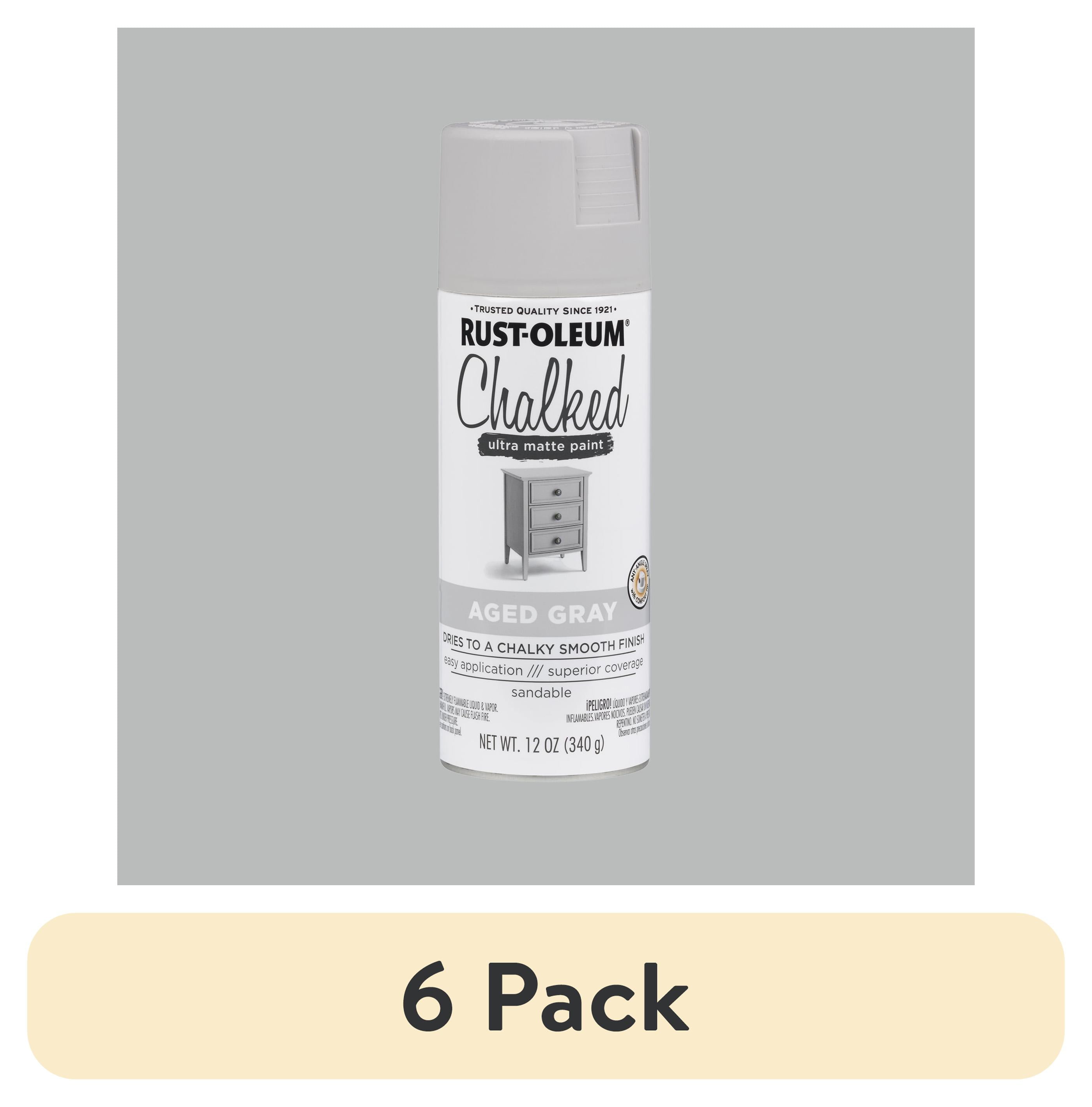 (6 pack) Aged Gray, Rust-Oleum Chalked Ultra Matte Spray Paint-302592, 12 oz