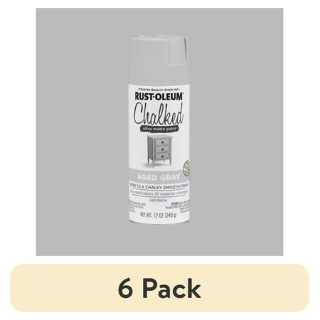 (6 pack) Aged Gray, Rust-Oleum Chalked Ultra Matte Spray Paint-302592, 12 oz